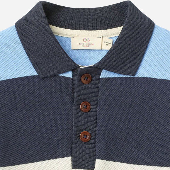 Copenhagen Colors - Striped Pique Polo with Long Sleeves - Brown