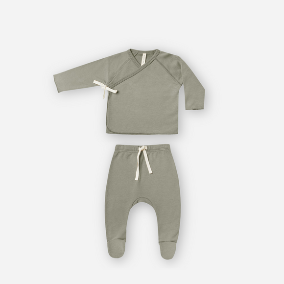 Quincy Mae - Wrap Top + Footed Pant Set - Basil