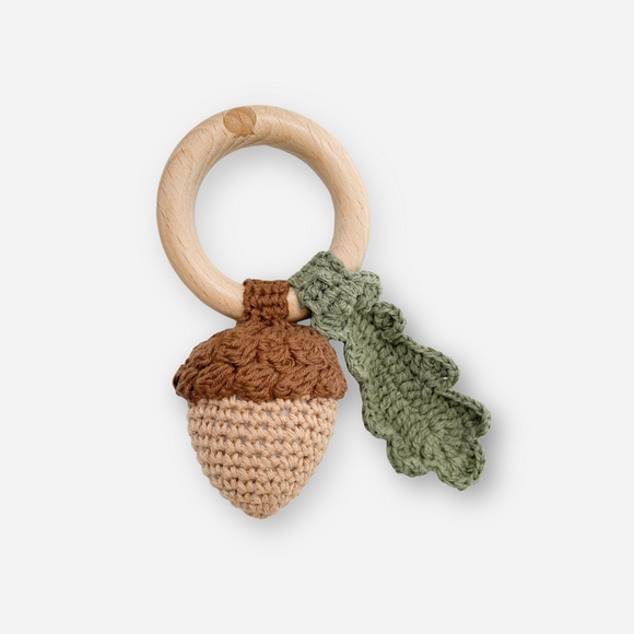 The Blueberry Hill - Cotton Crochet Rattle Teether Acorn