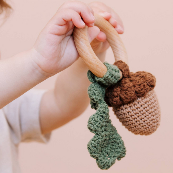 The Blueberry Hill - Cotton Crochet Rattle Teether Acorn