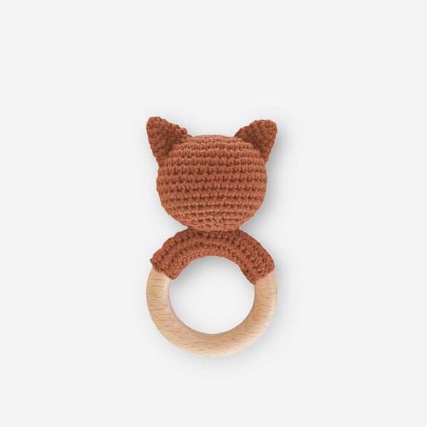 The Blueberry Hill - Cotton Crochet Rattle Teether Fox 