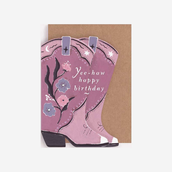 Cowboy Boots Birthday Card - Pink