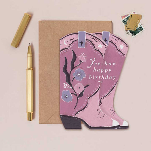 Cowboy Boots Birthday Card - Pink