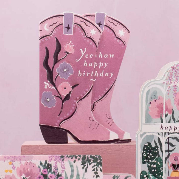 Cowboy Boots Birthday Card - Pink