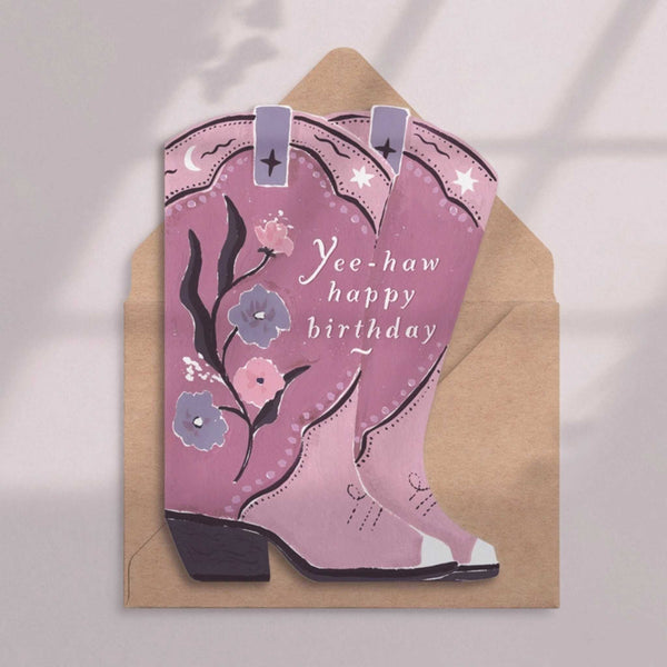 Cowboy Boots Birthday Card - Pink