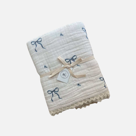 Dreamy Skies Baby - 6 Layer Gauze Blanket - Blue Bows