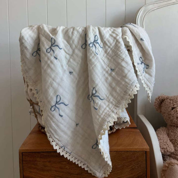 Dreamy Skies Baby - 6 Layer Gauze Blanket - Blue Bows