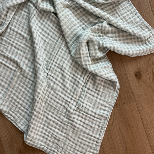 Dreamy Skies Baby - 6 Layer Gauze Blanket - Sage Gingham