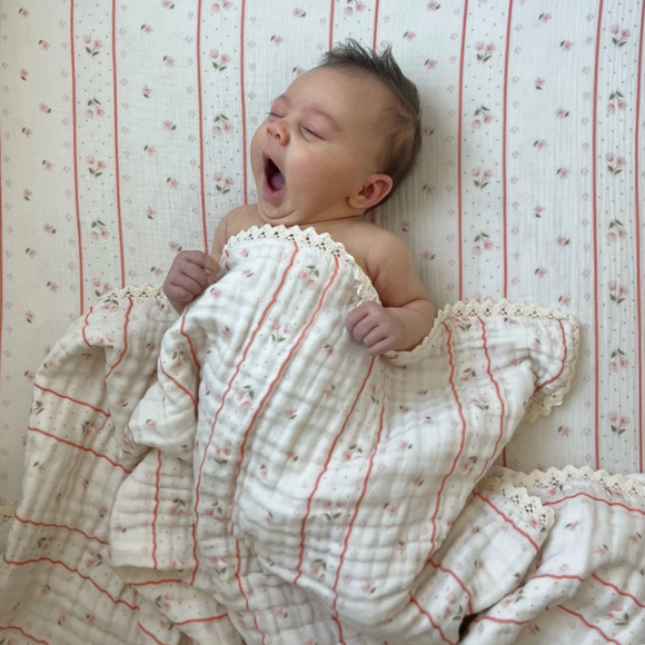Dreamy Skies Baby - Blush Meadow Cotton Gauze Crib Sheet