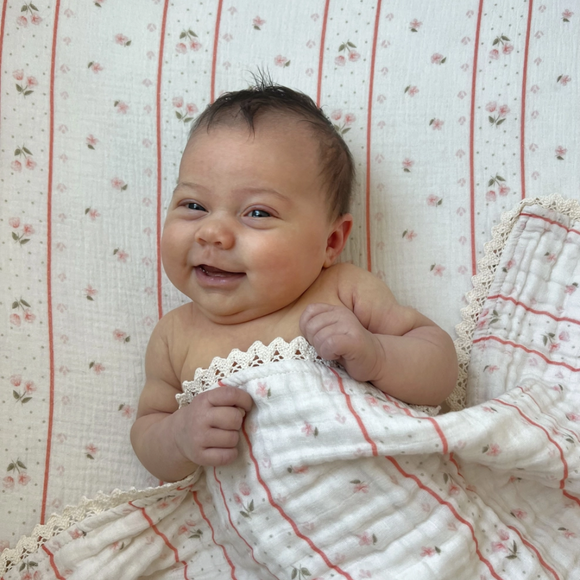 Dreamy Skies Baby - Blush Meadow Cotton Gauze Crib Sheet