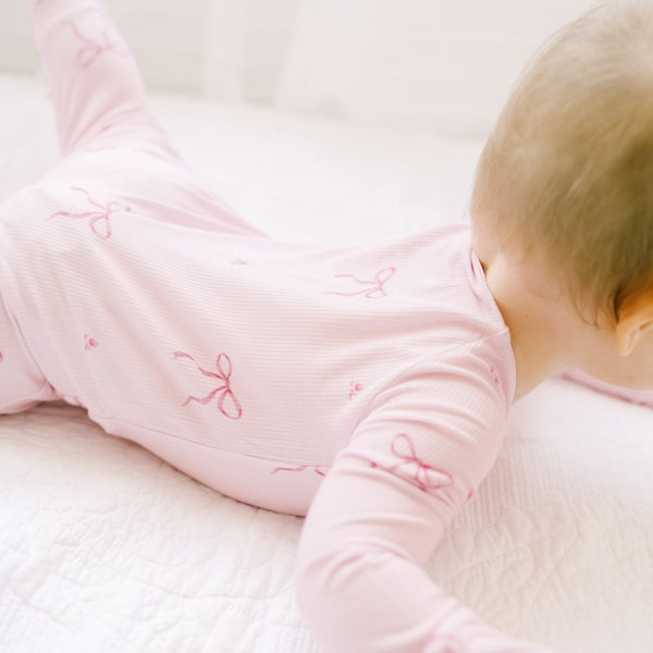 Dreamy Skies Baby - Ribbed Bamboo Convertible Romper in Pink Bows