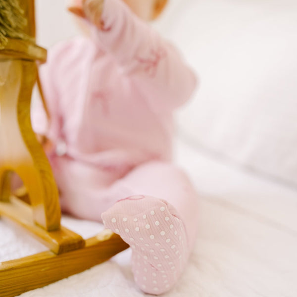 Dreamy Skies Baby - Ribbed Bamboo Convertible Romper in Pink Bows