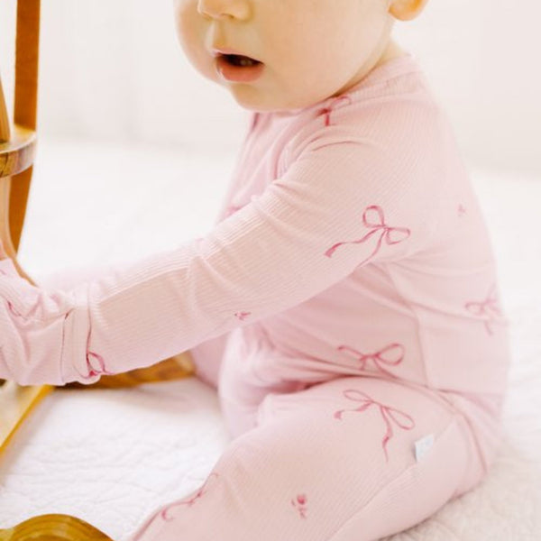 Dreamy Skies Baby - Ribbed Bamboo Convertible Romper in Pink Bows