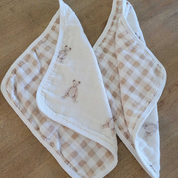 Ellie and Layne - Multi-Use Muslin Cloths - Teddy Bear