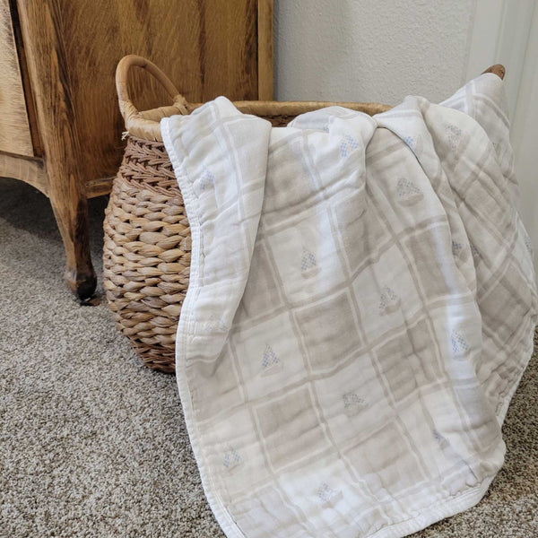 Ellie and Layne - Quilted Sailboats 6 Layer Gauze Blanket