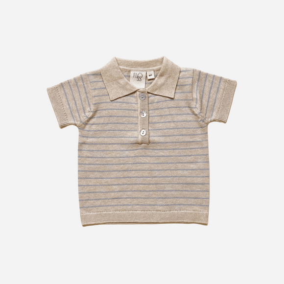 Flöss - Hansen Short Sleeved Knit Polo - Cloud Melange / Sea Salt