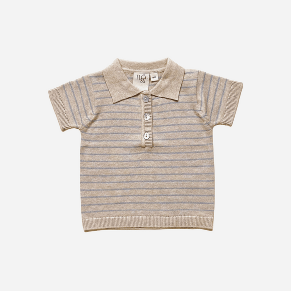 Flöss - Hansen Short Sleeved Knit Polo - Cloud Melange / Sea Salt