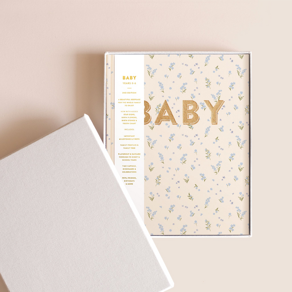 Fox & Fallow - Gold-Foil Linen Baby Book with Box - Forget Me Not