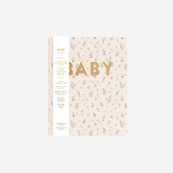 Fox & Fallow - Gold-Foil Linen Baby Book with Box - Forget Me Not