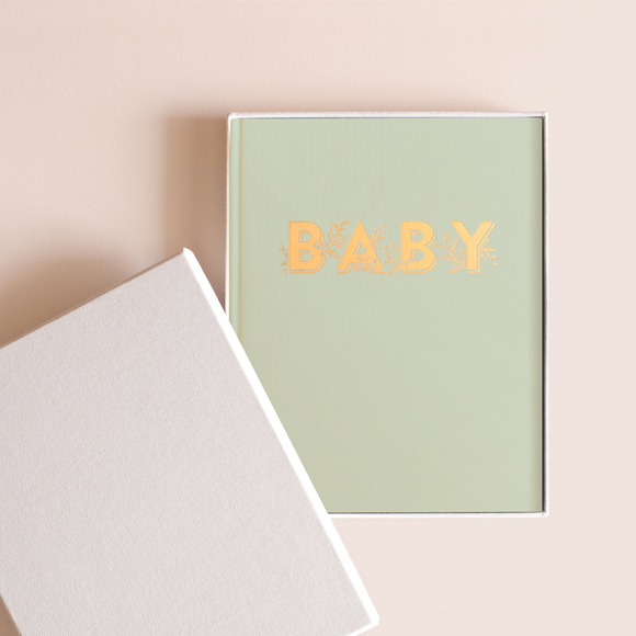 Fox & Fallow - Gold-Foil Linen Baby Book with Box - Pistachio