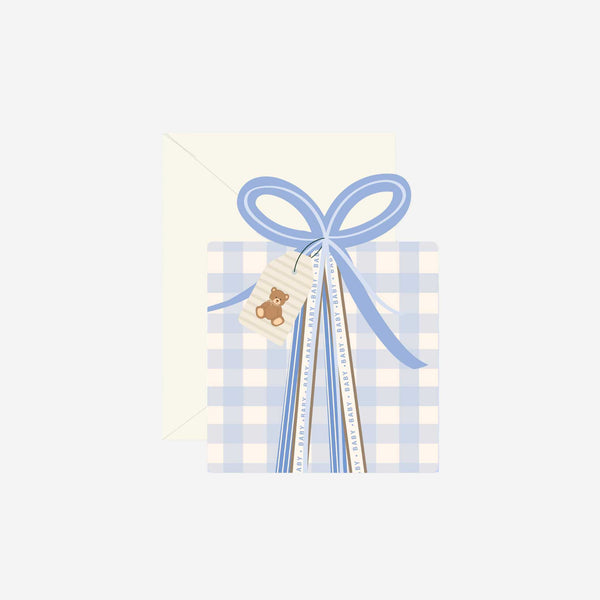 Ginger P. Designs - Blue Gingham Baby Gift Die-Cut Greeting Card