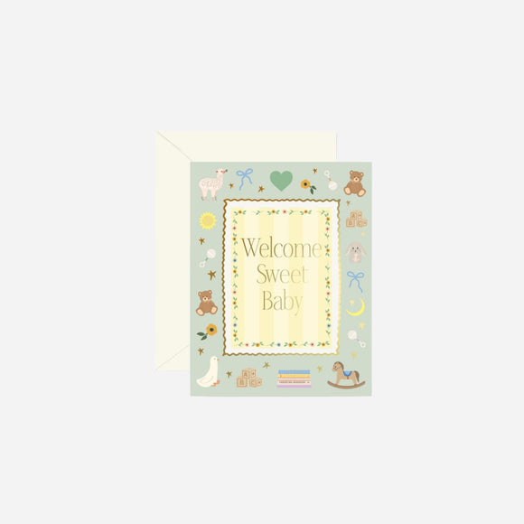 Ginger P. Designs - Mint Welcome Sweet baby Frame Greeting Card