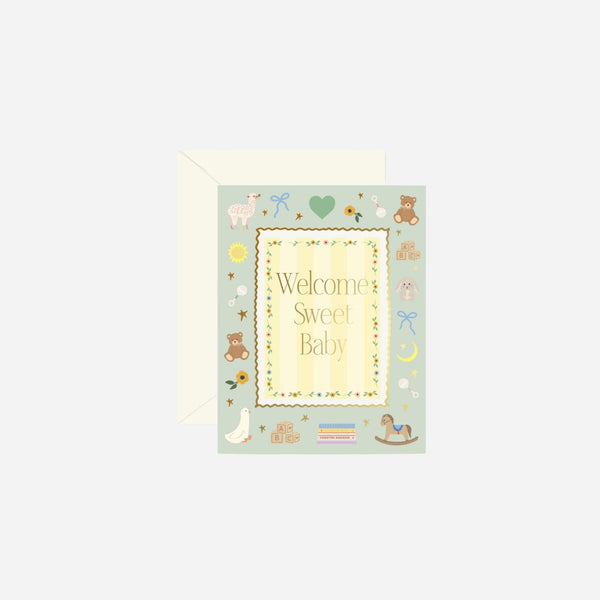 Ginger P. Designs - Mint Welcome Sweet baby Frame Greeting Card