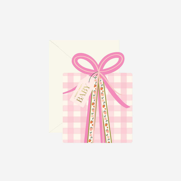 Ginger P. Designs - Pink Gingham Baby Gift Die-Cut Greeting Card
