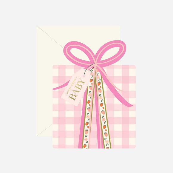 Ginger P. Designs - Pink Gingham Baby Gift Die-Cut Greeting Card