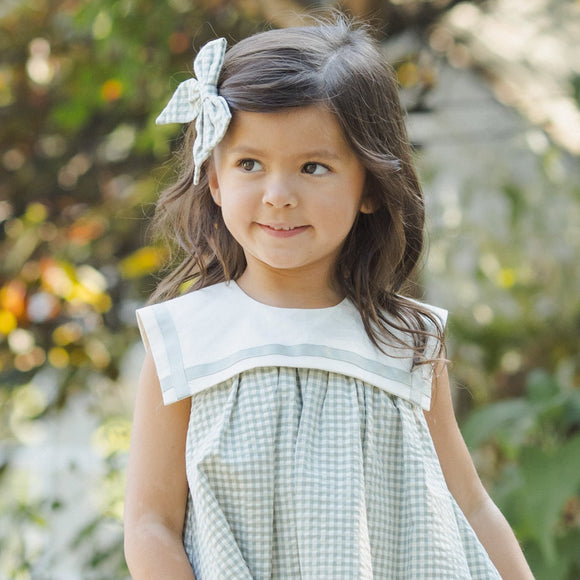 Girls Hair Bow | Norah Bow in Eucalyptus Check by Noralee