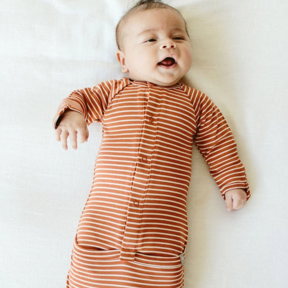 Goumikids - 24 Hour Convertible Sleeper Baby Gown - Clay Stripe