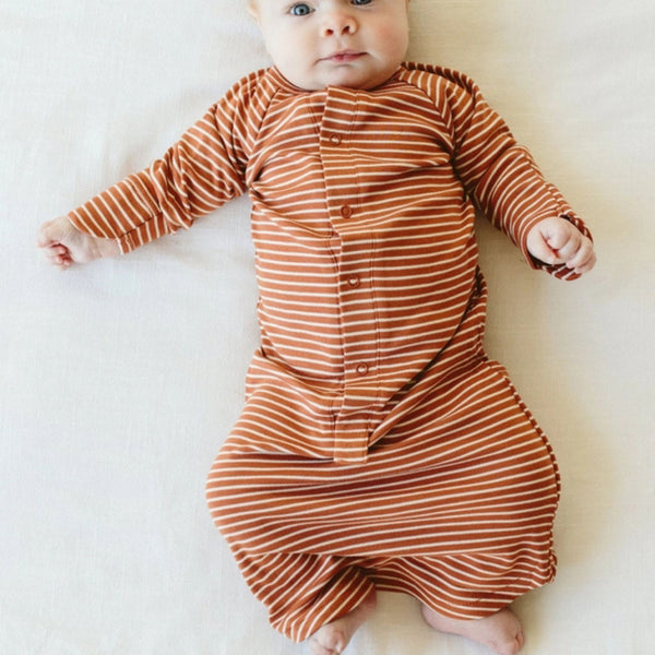 Goumikids - 24 Hour Convertible Sleeper Baby Gown - Clay Stripe