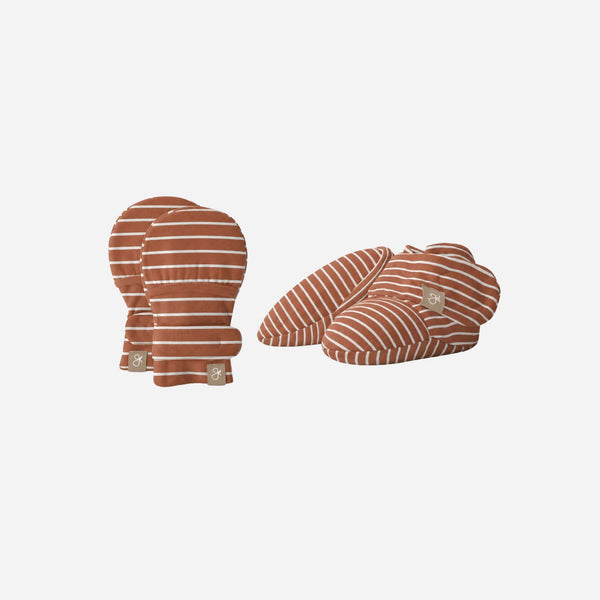 Goumikids - Stay On Baby Mitts & Boots Set - Clay Stripe / 0-3 Months