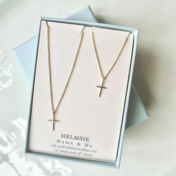 Helmsie - Mama & Me 24k Gold-Plated Matching Necklace Set - Cross