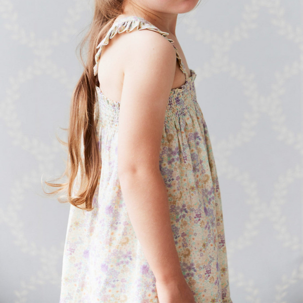 jamie kay winter floral dress Girls Organic Cotton Tie Strap Floral Dress - Cream - Size 1YR