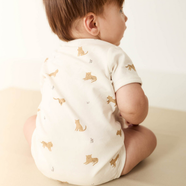 Jamie Kay - Organic Cotton Hudson Short Sleeve Bodysuit - Lenny Leopard Cloud