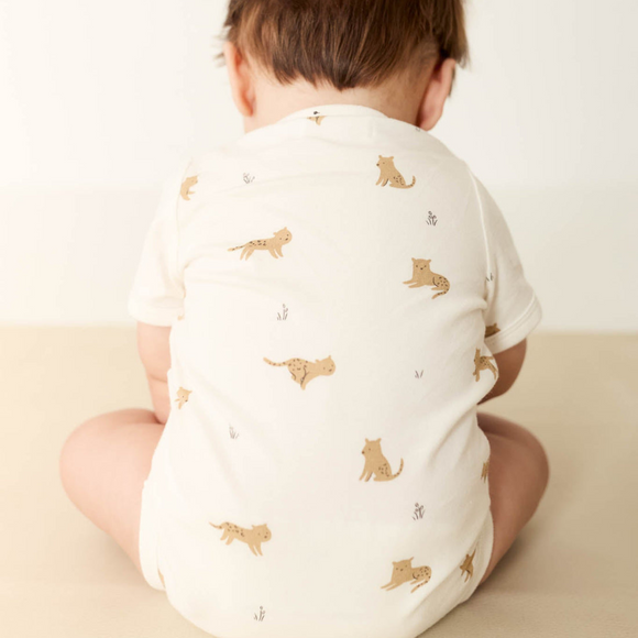 Jamie Kay - Organic Cotton Hudson Short Sleeve Bodysuit - Lenny Leopard Cloud