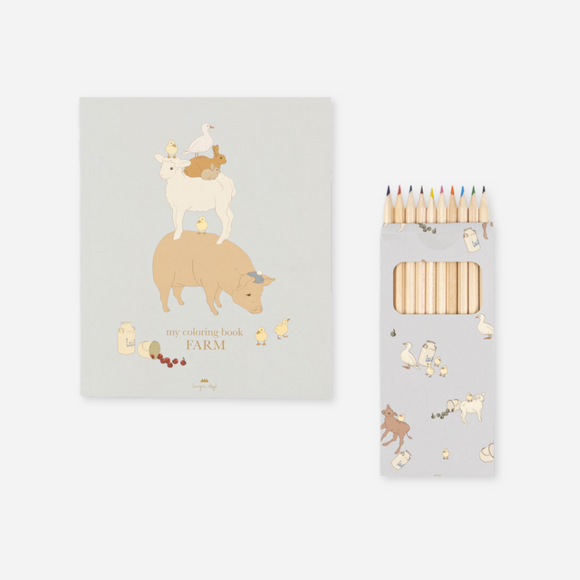 Konges Sløjd - Coloring Book and Colored Pencil Set - Farm