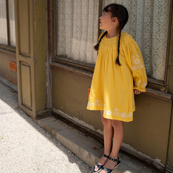 Lali - Tulip Dress - Misted Yellow with Embroidery