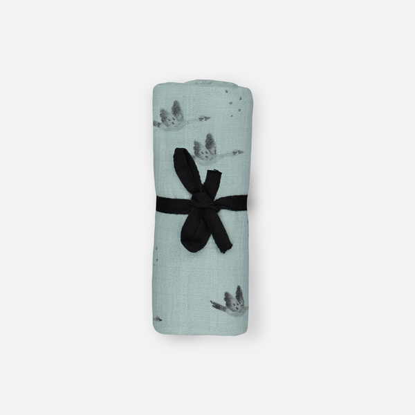 Rose in April - Large Bianca Cotton Muslin Swaddle - Goose / Blue Grey