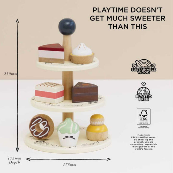 Le Toy Van - Wooden Toy Cake Stand & Selection of 7 Eco-Friendly Treats