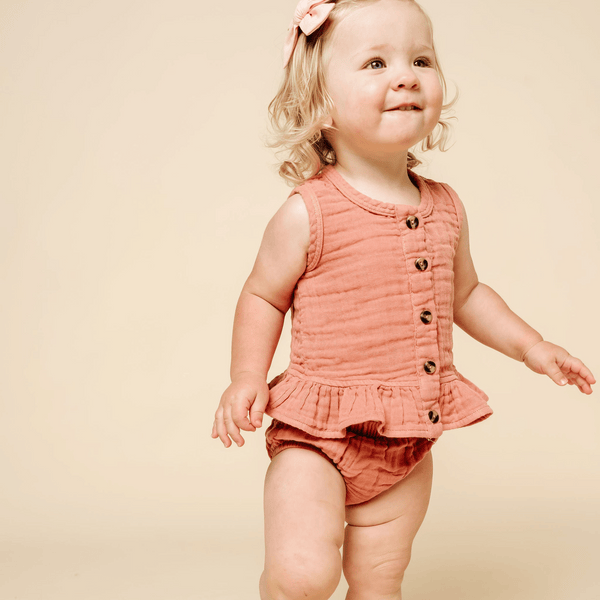 Lou Lou and Company - Cotton Muslin Ruffle Tank + Bloomer Set - Rose