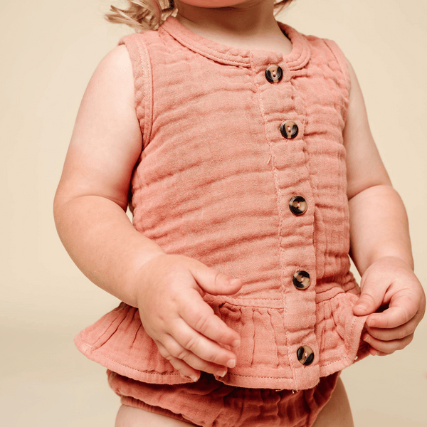Lou Lou and Company - Cotton Muslin Ruffle Tank + Bloomer Set - Rose
