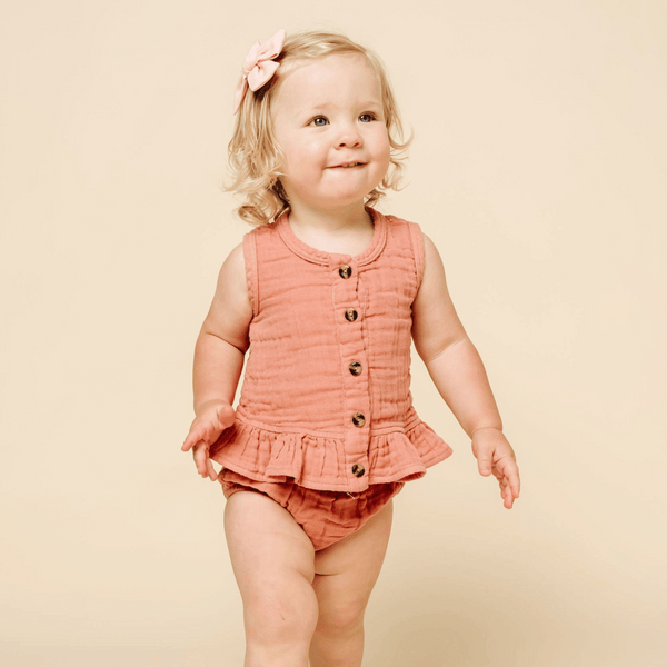 Lou Lou and Company - Cotton Muslin Ruffle Tank + Bloomer Set - Rose