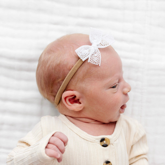 Lou Lou and Company - Lace Bow - Mini White Lace Headband