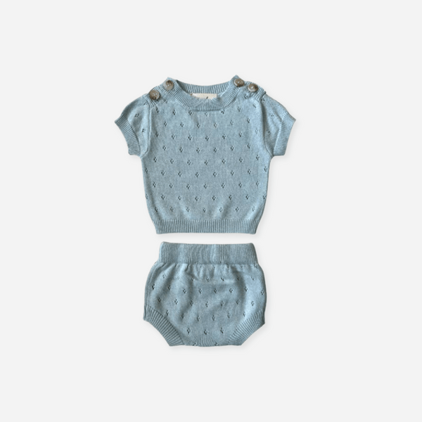 Luna + Luca - Knit Pointelle Set - Sky Blue