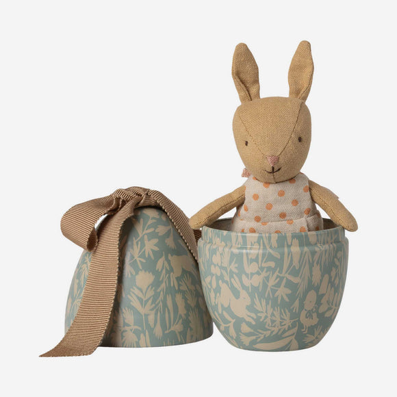 Maileg -  Easter Egg with Micro Rabbit, Small - Dusty Blue