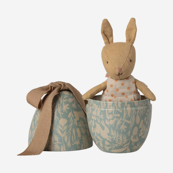 Maileg -  Easter Egg with Micro Rabbit, Small - Dusty Blue