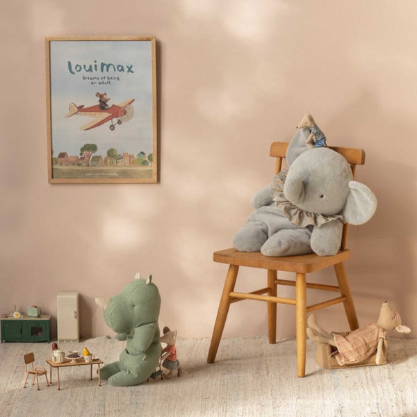 Maileg -  Elephant Plush, Big - Blue / Grey