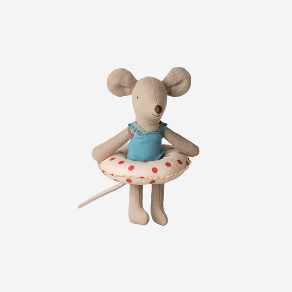  Maileg - Little Sister Beach Mouse with Float, Red Dots